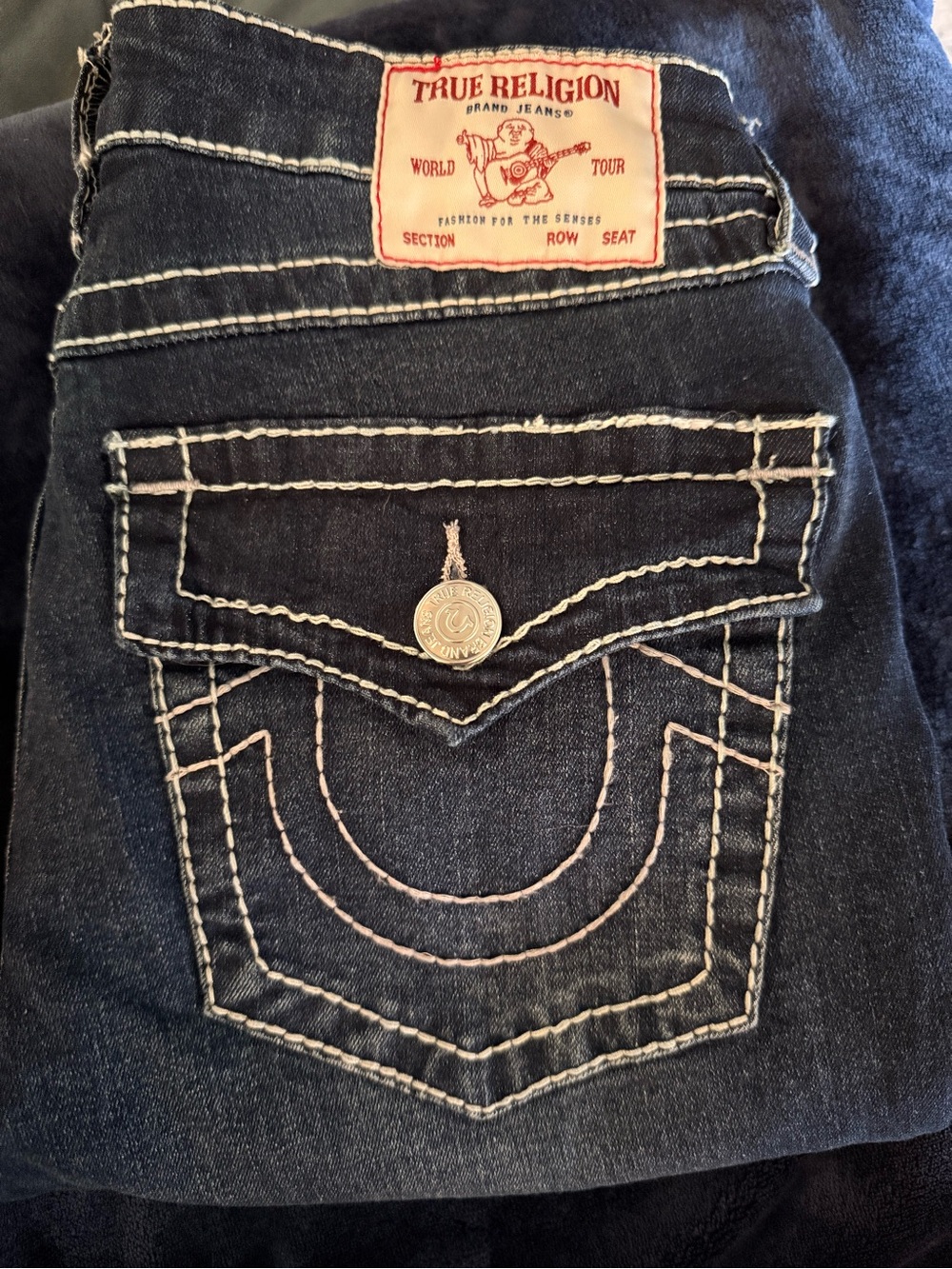True Religion Halle Big T high rise super skinny jeans. Size 26. Cut hem